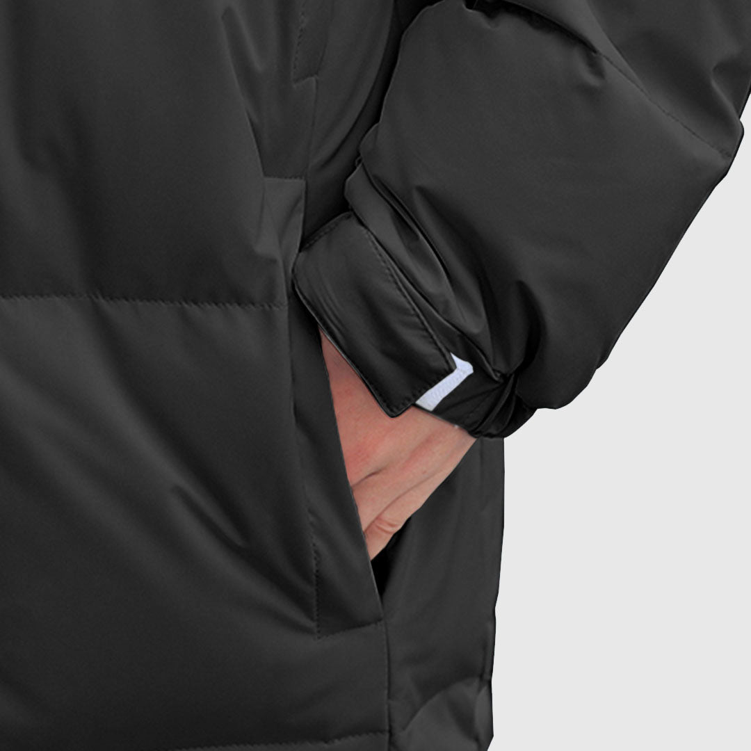 NNEAGS abbee Black Large Winter Hooded Overcoat Long Jacket Stylish Lightweight Quilted Warm Puffer Coat-3