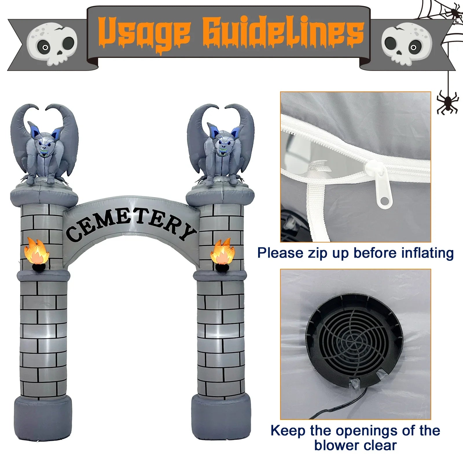 NNEOBA 10FT Halloween Castle Inflatable Archway with LED Lights-4