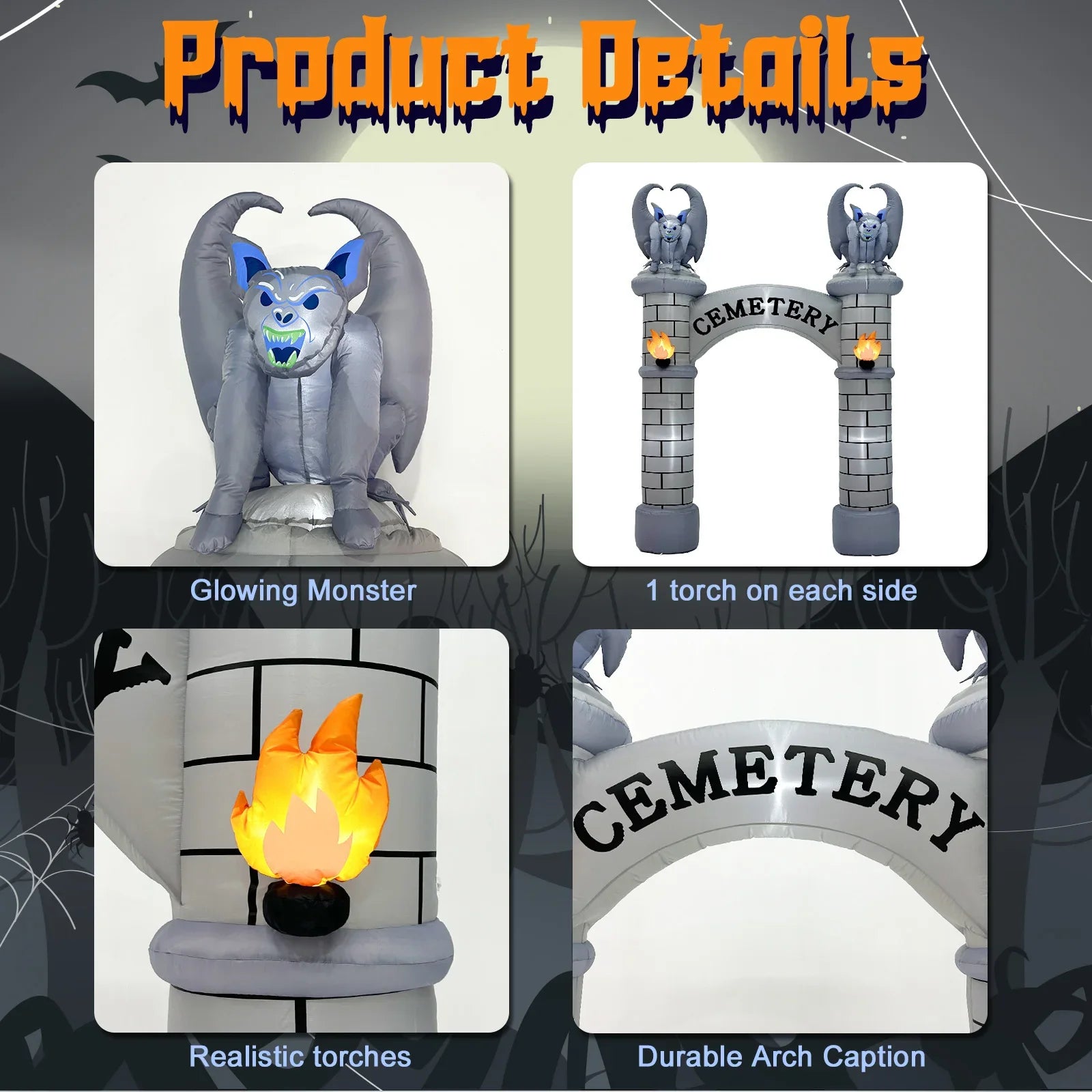 NNEOBA 10FT Halloween Castle Inflatable Archway with LED Lights-2