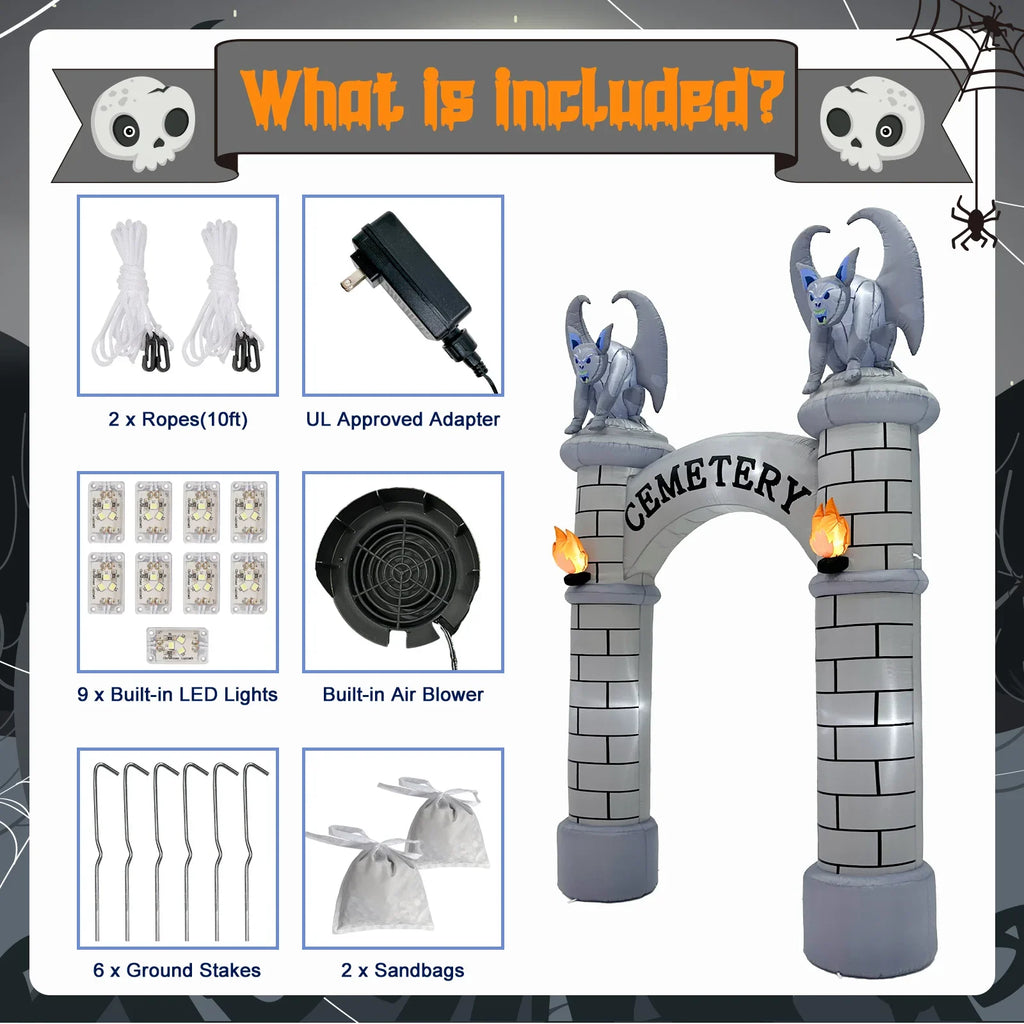 NNEOBA 10FT Halloween Castle Inflatable Archway with LED Lights-3