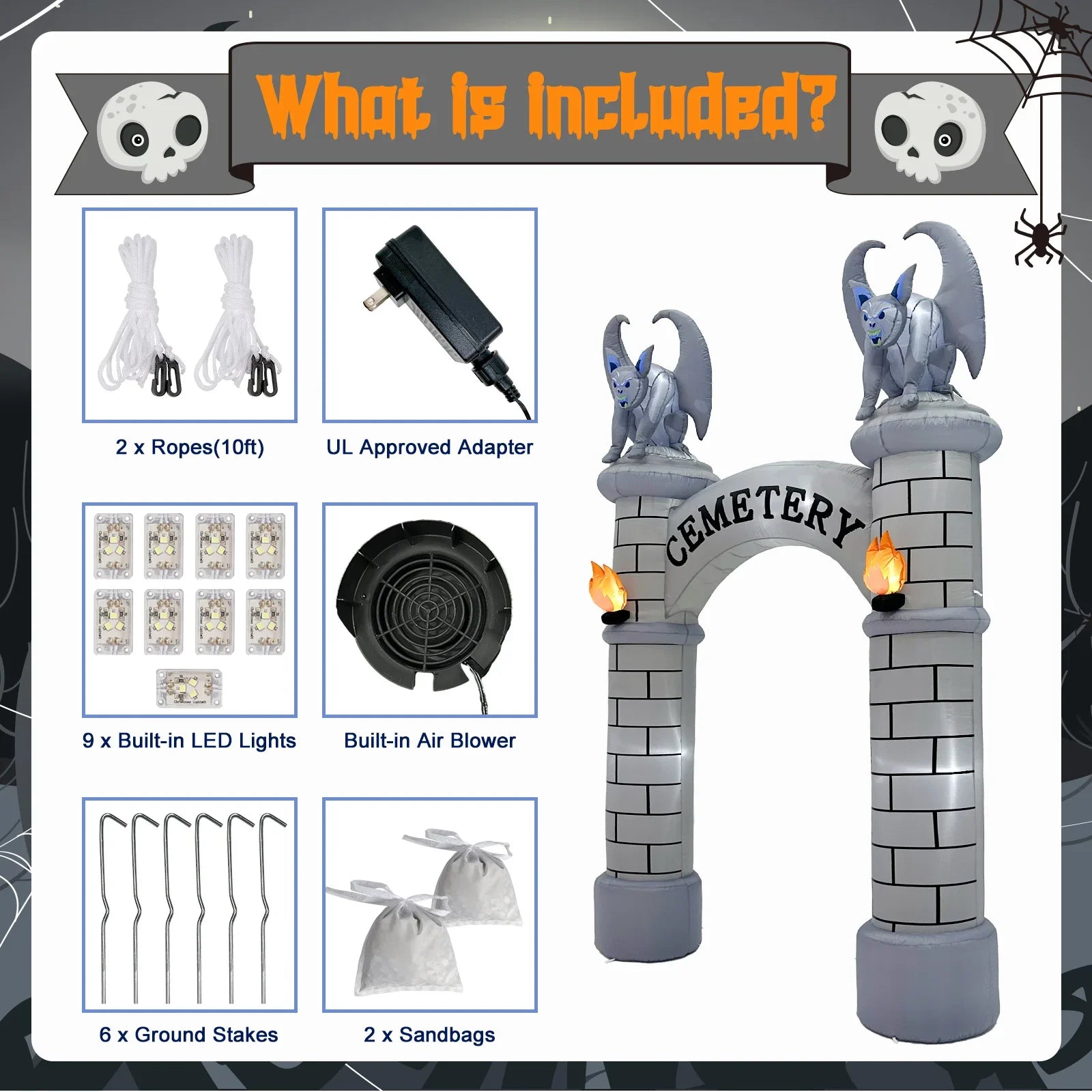 NNEOBA 10FT Halloween Castle Inflatable Archway with LED Lights-3