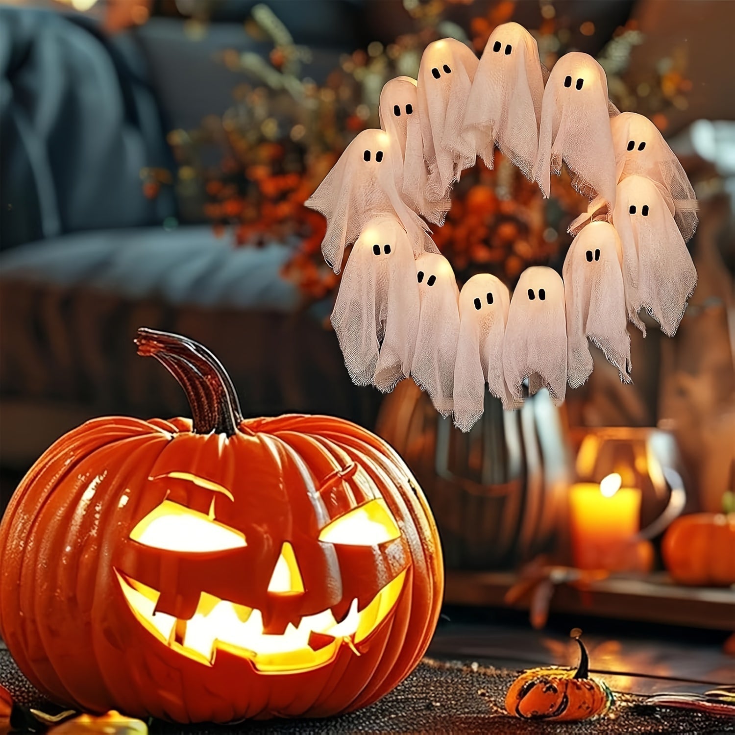 NNETM Halloween Ghost Garland Fabric Party Decoration-2