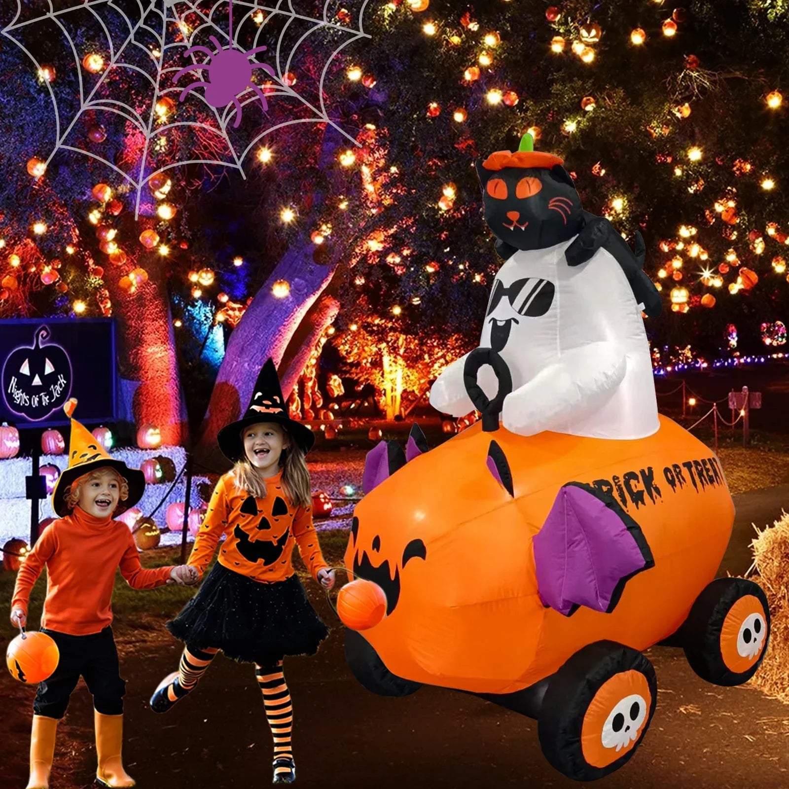 Halloween Inflatable Ghost with Pumpkin Cart - 6FT-1