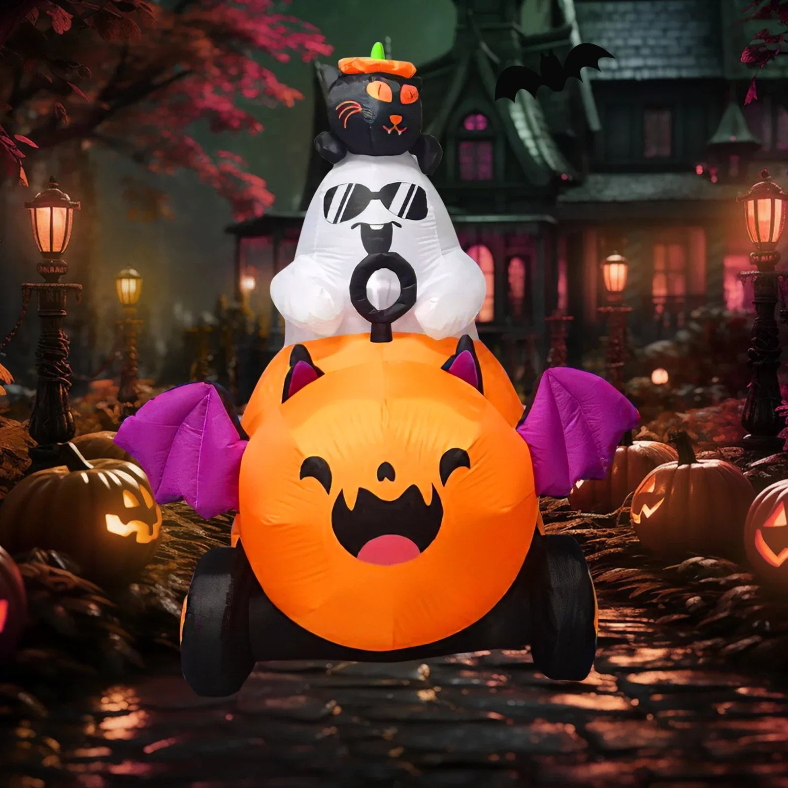 Halloween Inflatable Ghost with Pumpkin Cart - 6FT-4
