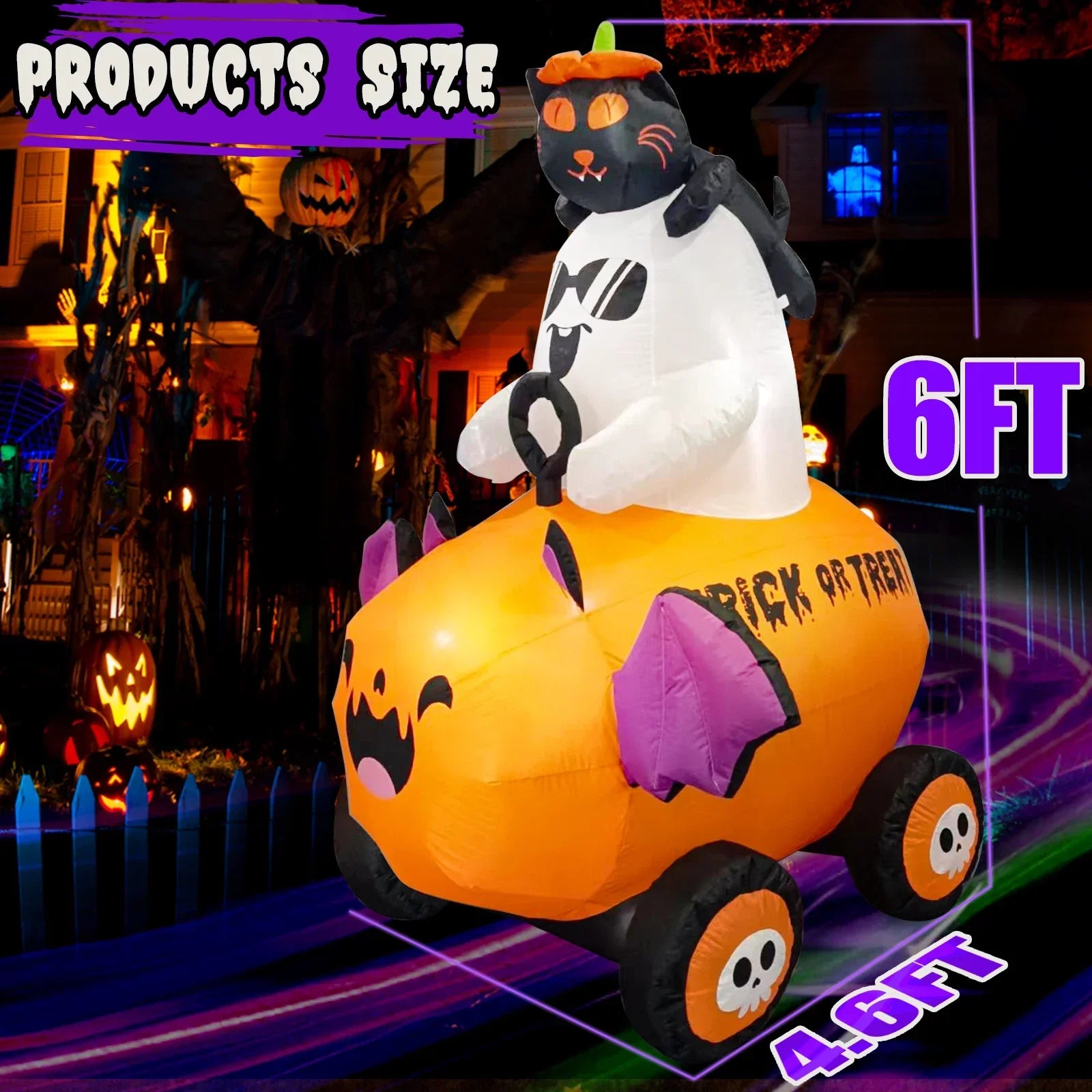 Halloween Inflatable Ghost with Pumpkin Cart - 6FT-2