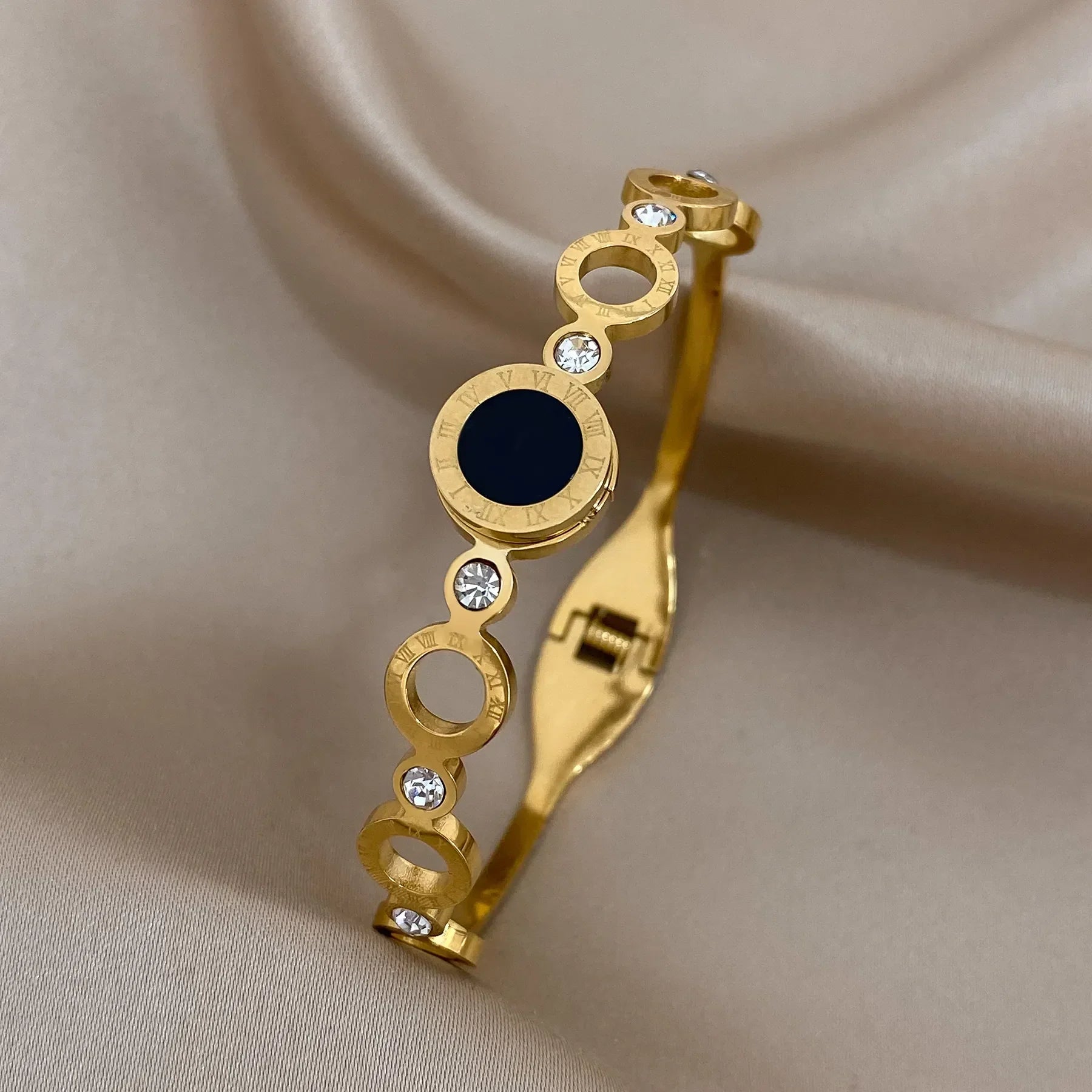 NNEOBA Stylish Black Gold Roman Numerals Stainless Bangles-1