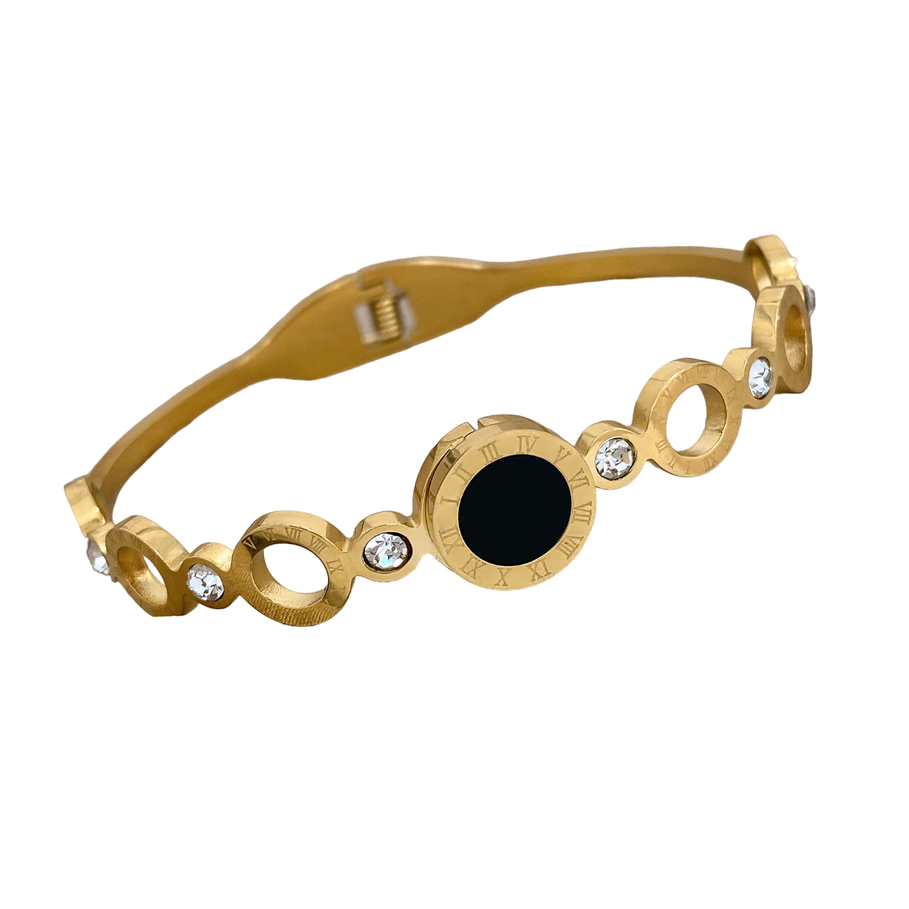 NNEOBA Stylish Black Gold Roman Numerals Stainless Bangles-0