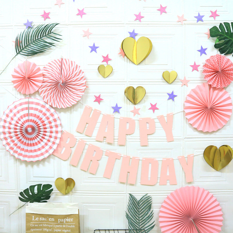 NNEDSZ Happy Birthday Party Decoration Set -  Fan Decorations, Hearts, Stars & Banner-0
