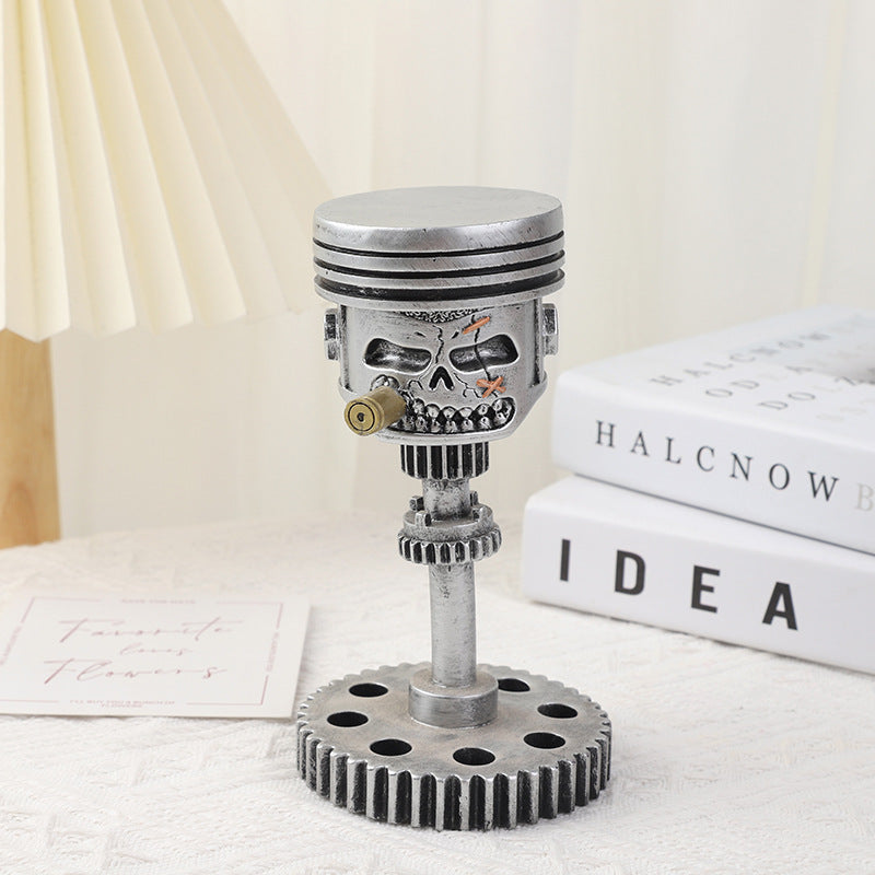 NNEDSZ Piston Skull Face Sculpture, Resin Gear Decor, Industrial Style Home Decoration-0