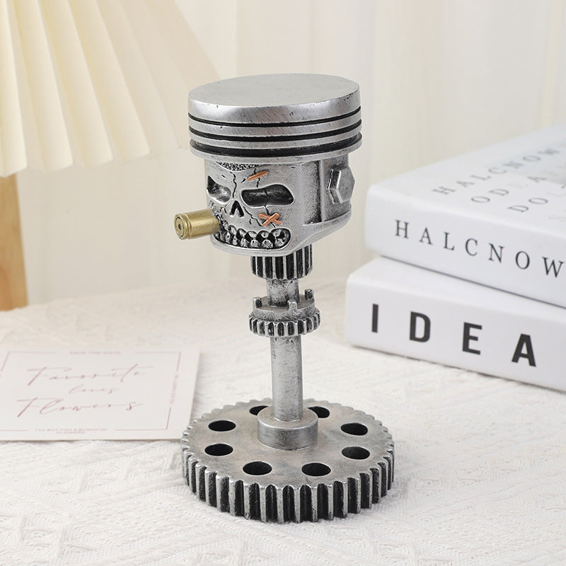 NNEDSZ Piston Skull Face Sculpture, Resin Gear Decor, Industrial Style Home Decoration-1