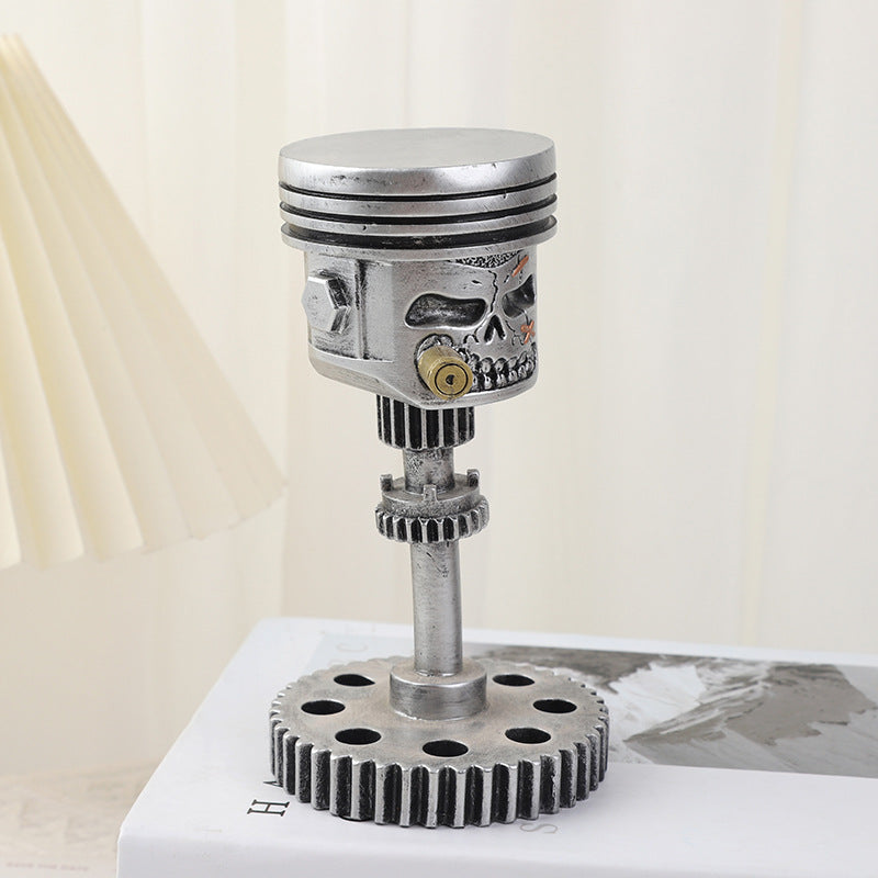 NNEDSZ Piston Skull Face Sculpture, Resin Gear Decor, Industrial Style Home Decoration-2
